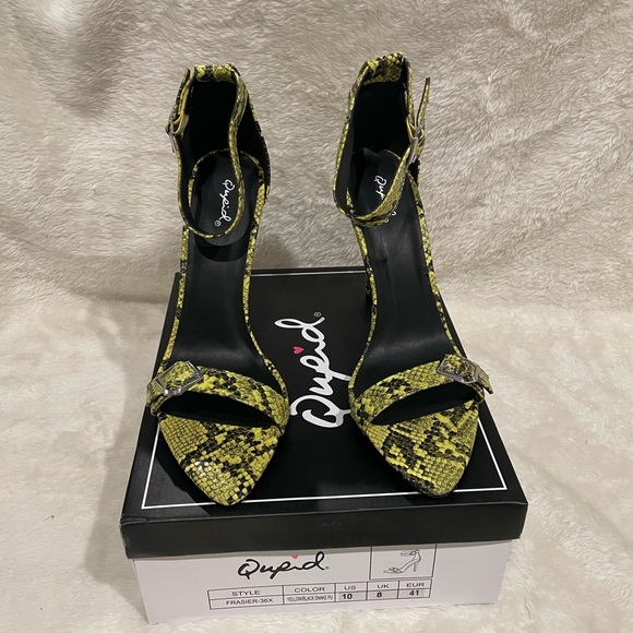 Qupid snakeskin print heels strap heels stiletto faux snake skin - Picture 6 of 11